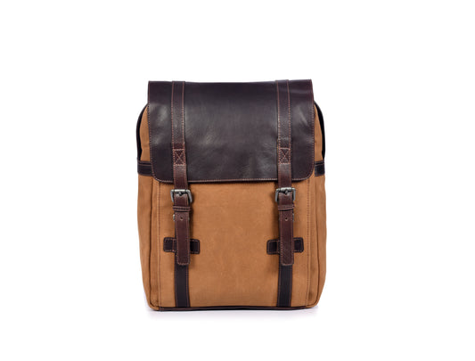 Quasar Leather Canvas Backpack - Coffee