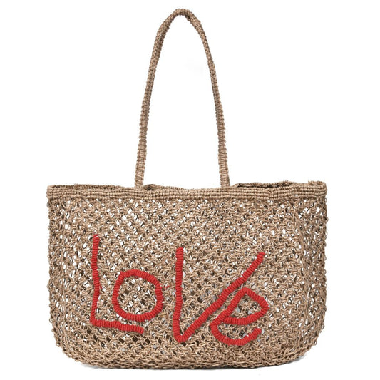 Woven Jute Tote Bag - Love