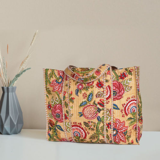 Quilted Cotton Tote Bags - Light Yellow