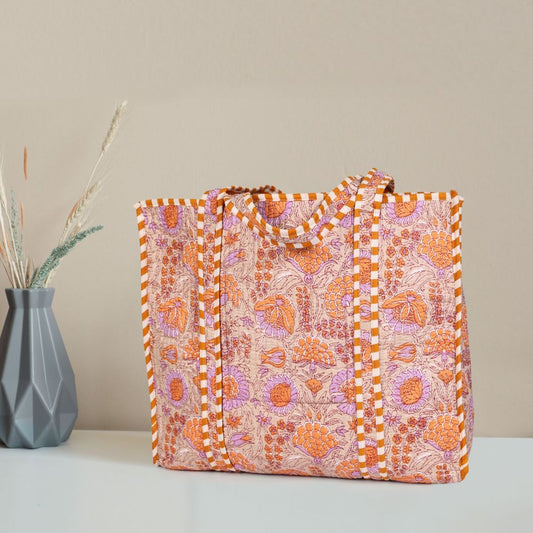 Quilted Cotton Tote Bags - Lotus