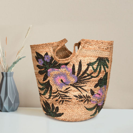 Floral Jute Style Tote Bags