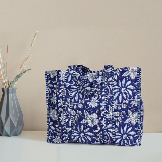 Quilted Cotton Tote Bags - Navy