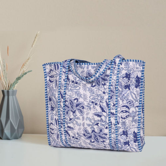 Quilted Cotton Tote Bags - Navy