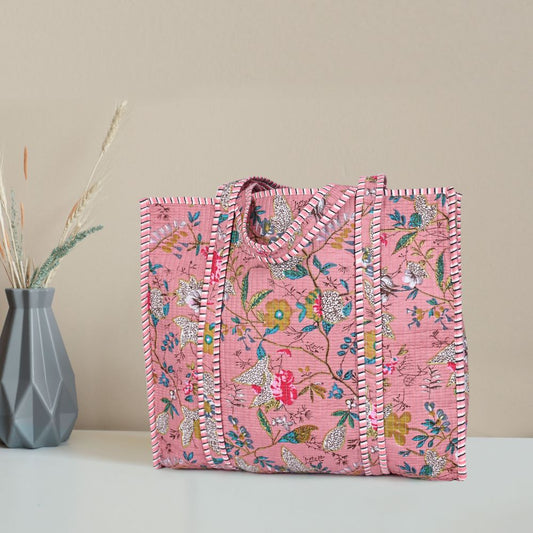 Quilted Cotton Tote Bags - Light Pink
