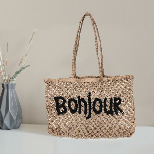 Woven Jute Tote Bag - Love