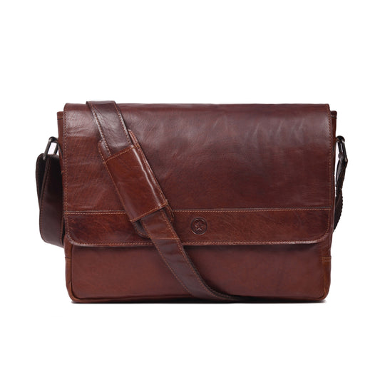 Velour Leather Briefcase Bag - Walnut