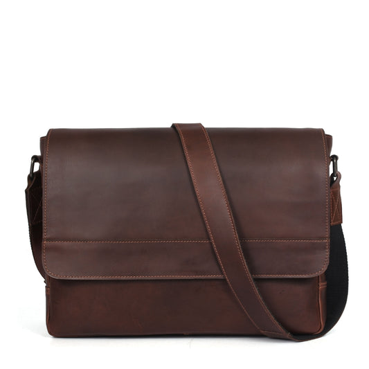 Velour Leather Briefcase Bag - Walnut