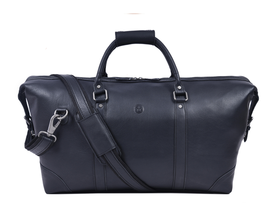 Leather Weekender Duffle Bag- Black
