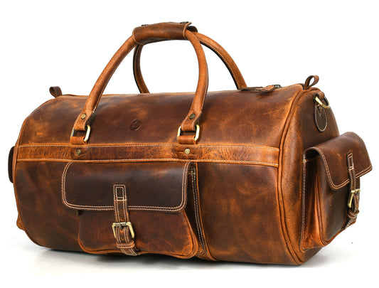 Leather Duffle Bag - Tan