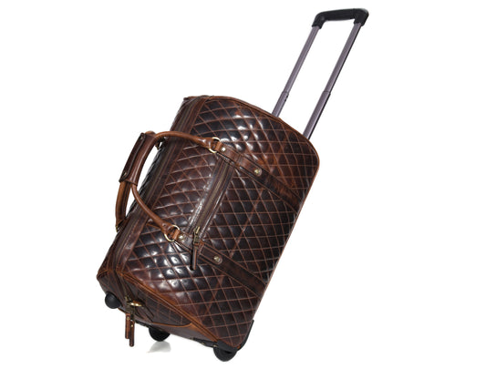 Ascend Quilted Leather Trolley Bag- Brown Be the first to