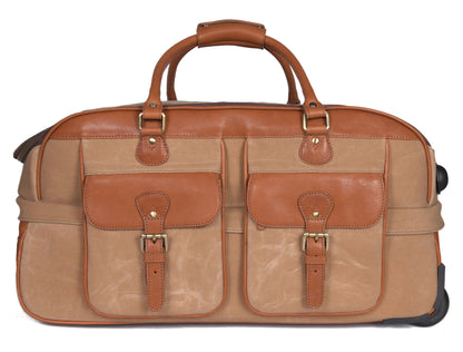 Astra Leather Canvas Trolley Bag - Tan