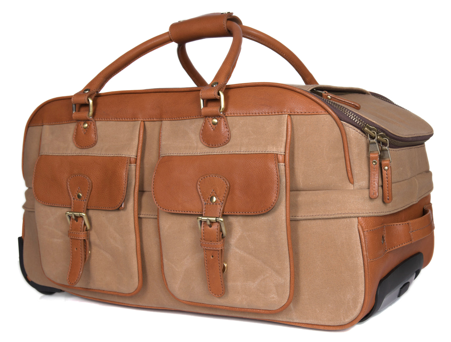 Astra Leather Canvas Trolley Bag - Tan