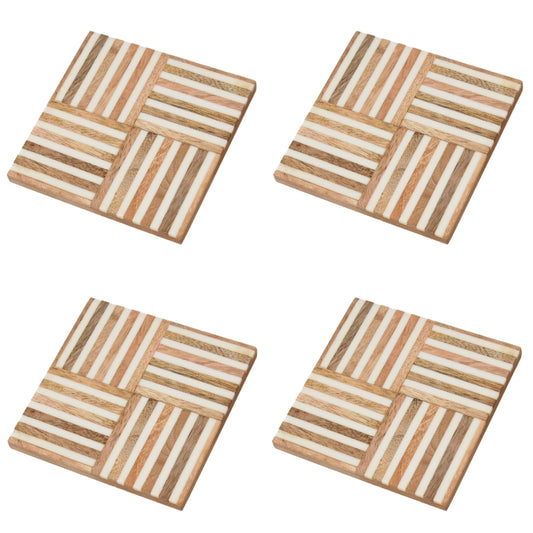 Geometric Cube Wooden Coaster ( Set of 4 Pcs )