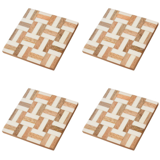 Rustic Weave Wooden Coaster ( Set of 4 Pcs )