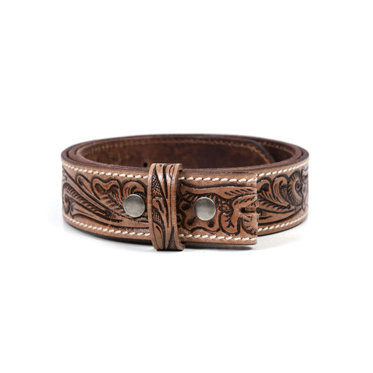 Zynkora Leather Tooled Belt -Brown