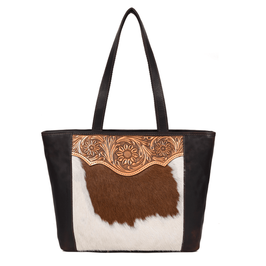 Florida Tooled & Hair On Hide Leather Tote Bag