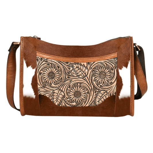 Nevada Western Hair on Hide Tooled Crossbody bag