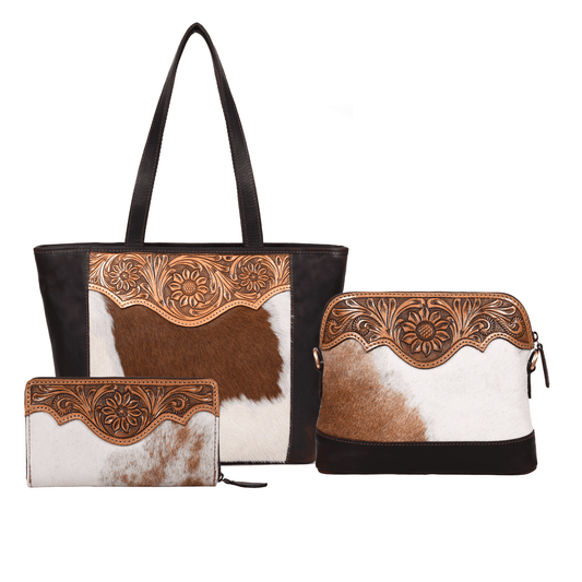 Luxe  Tooled Tote Bag , Crossbody Bag & Clutch 3 Pc Combo