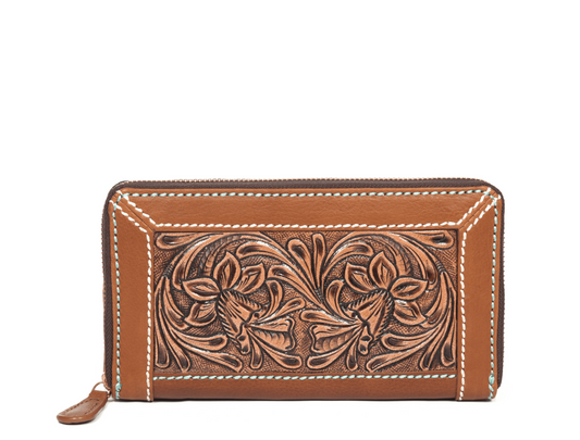 Utah Hand-Tooled Zipper Wallet