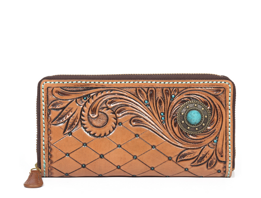 Kansas Hand-Tooled Zipper Wallet